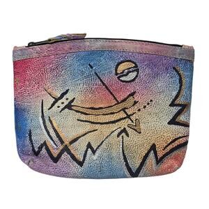 The Animal Face Hand Painted Genuine Leather Zip Case Small Clutch Coin Bag Mini